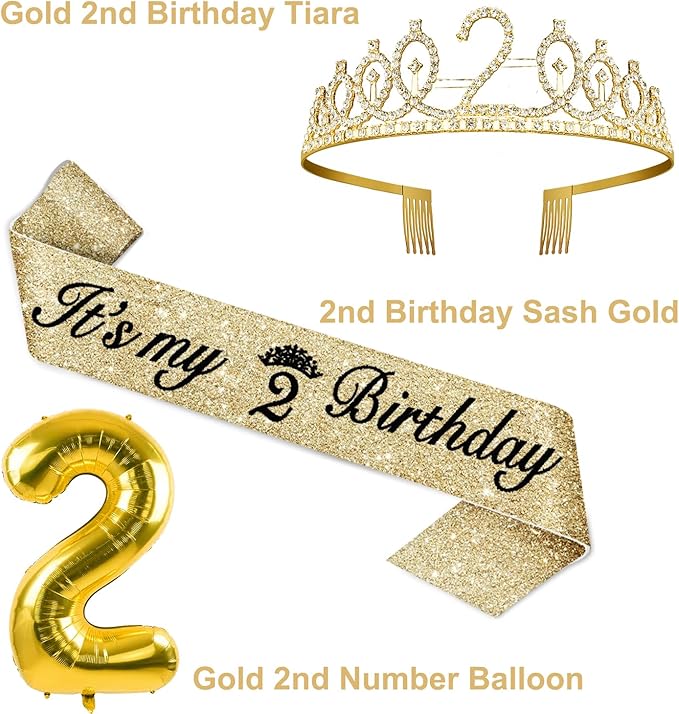 2nd Birthday Decorations for Baby Girls Including Sash and Crown