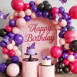 Black and Pink Purple Balloons, 60pcs 12Inch Black and Hot Pink