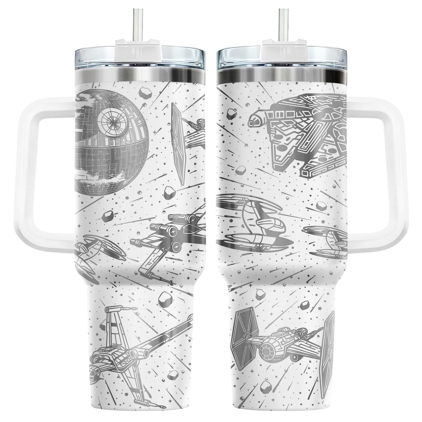34HD Galaxy Spaceship Tumbler 40oz with Handle and Straw - Sci-Fi Star