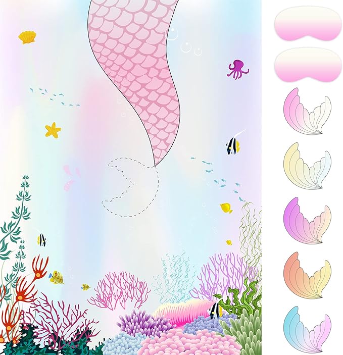 ASTARON Pin The Tail on The Mermaid Game for Birthday Party, Mermaid