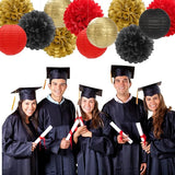Red Black Gold Party Decorations Paper Flowers Lanterns 15PCS Casino
