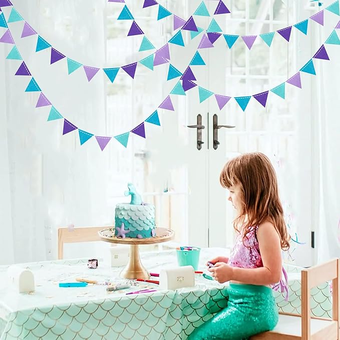 Mermaid Party Decorations Purple Teal Felt Hanging Triangle Mini