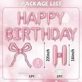 Pink Bow Happy Birthday Balloons Banner, 22 Inch Pearl Pink Bow Foil