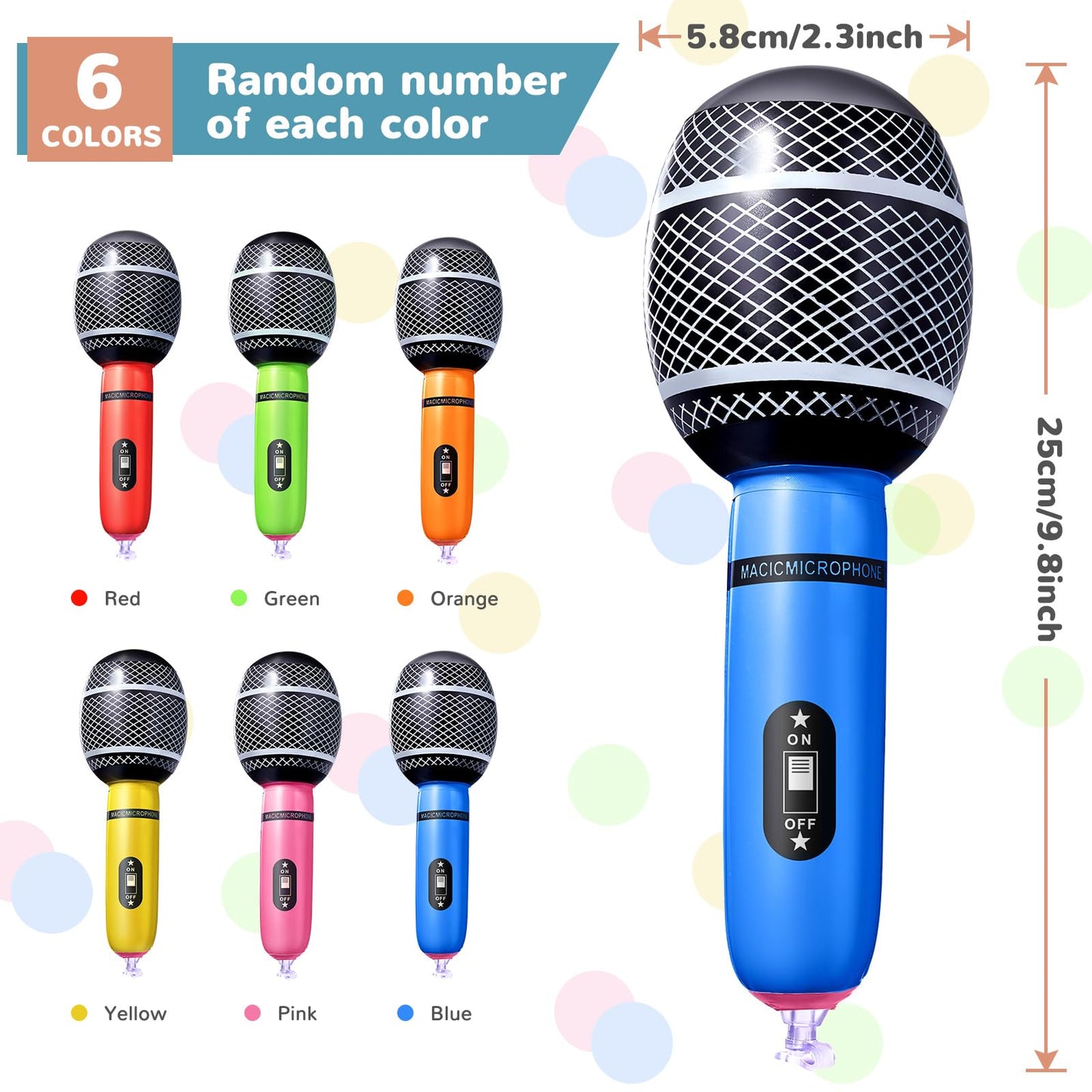 Zhanmai 72 Pcs Inflatable Microphones Assorted Colors Inflatable