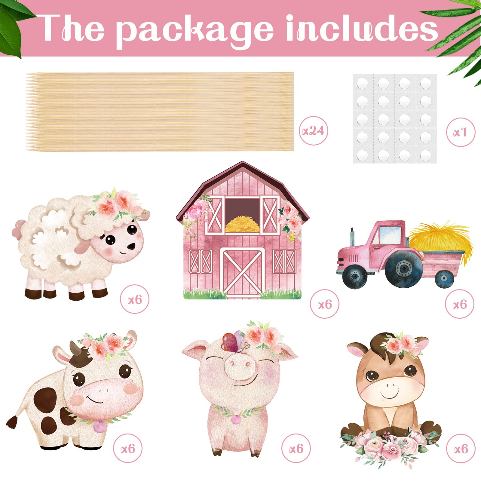 Hotop 30 Pcs Farm Animal Centerpiece Sticks Floral Animals Table