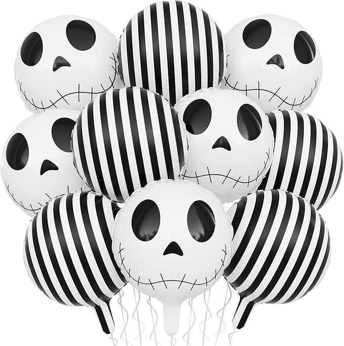 Halloween Balloons Decorations 18 Inch Skull Black and White Striped