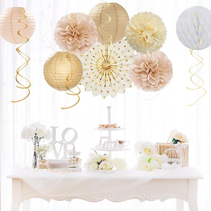 Beige Champagne Gold White Peach Boho Party Decorations 20pcs