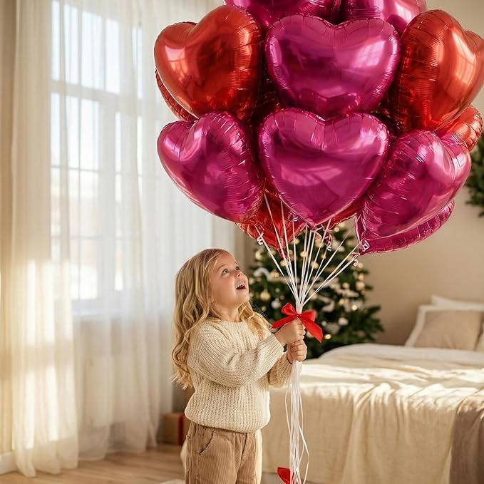18 Inch Rose & Pink & Red Heart Balloons 24 Pcs Valentine's Day Foil