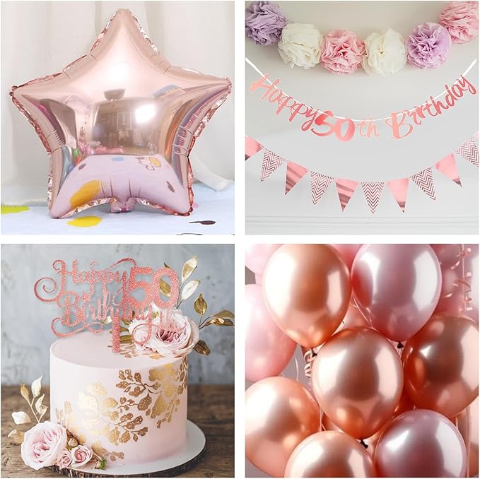 50th Birthday Decorations for Women Retro Pink Beige Number 50