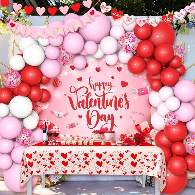 Valentine's Day Balloon Garland Arch Kit I Love You Banner Red Pink