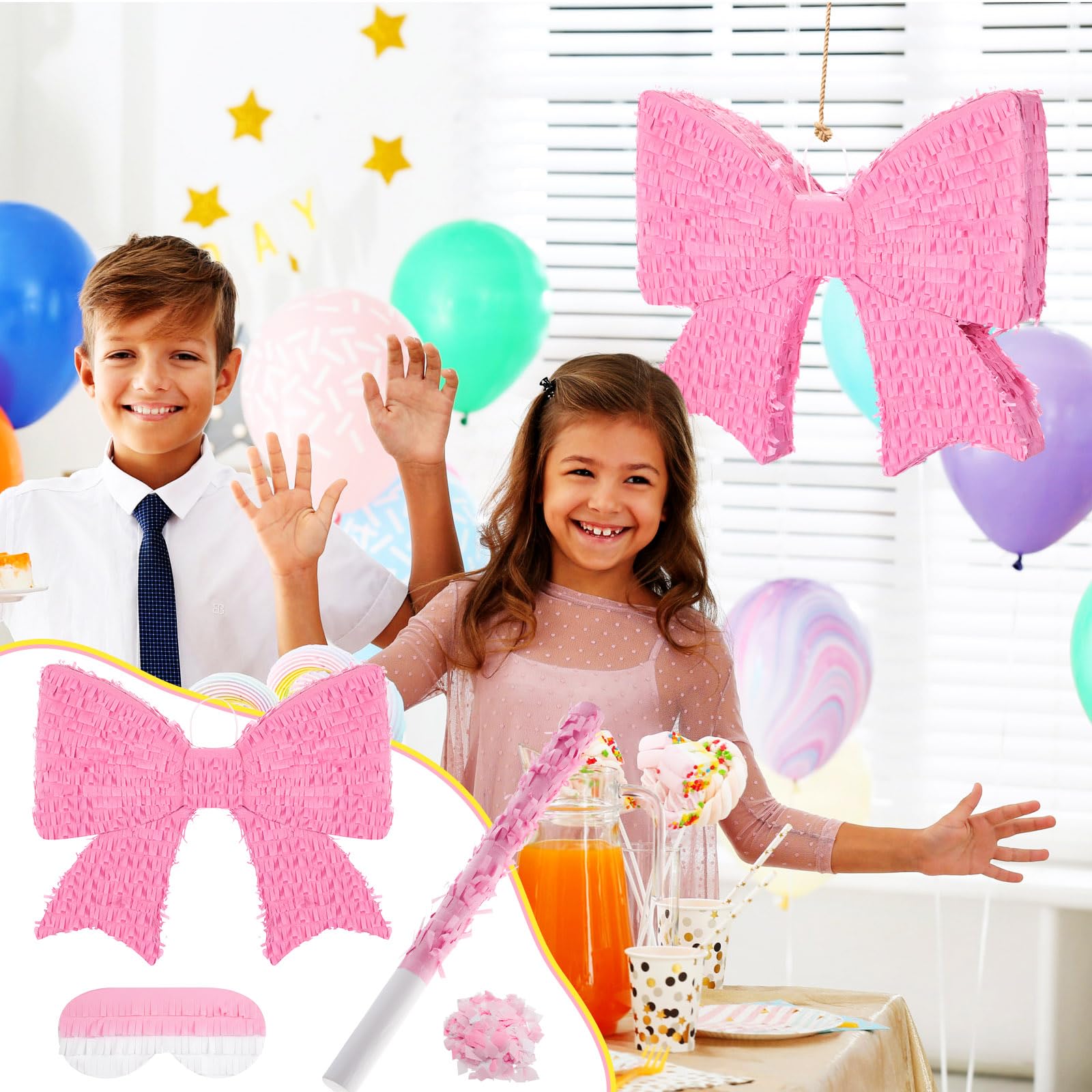 Hungdao Pink Bow Piñata for Girl Birthday Party Decorative Bowtie