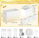 2PCS White and Gold Utensil Holder Paper Utensil Caddy for Engagement