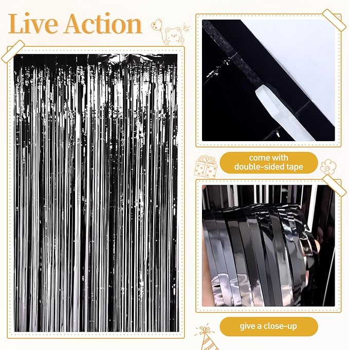 157Pcs Black and Gold Balloons Garland Arch Kit with Fringe Curtain