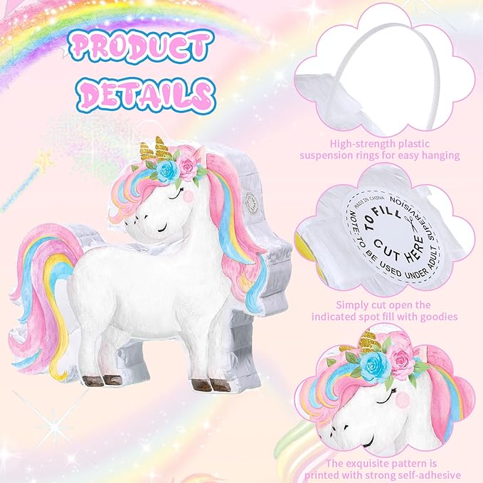 Small Unicorn Piñata with Stick Blindfold Piñata Unicorn for Girls
