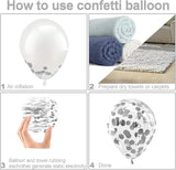 Bezente Black Silver Confetti Latex Balloons,60pcs 12 inch Black