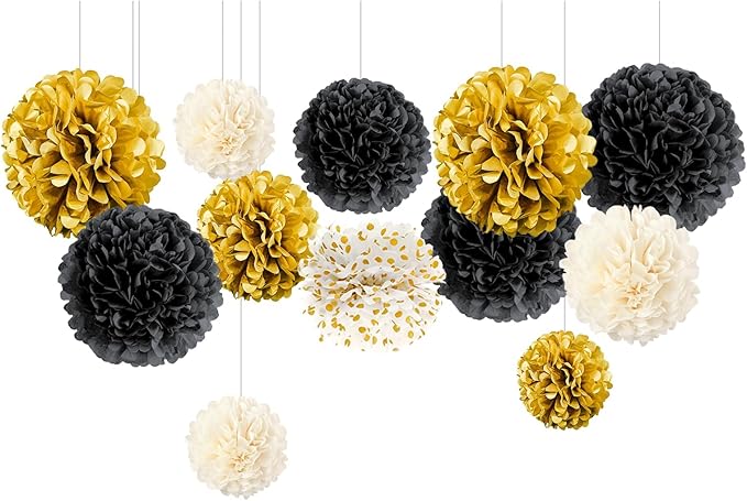 NICROLANDEE Black and Gold Party Supplies for 2026 Graduation - 12PCS