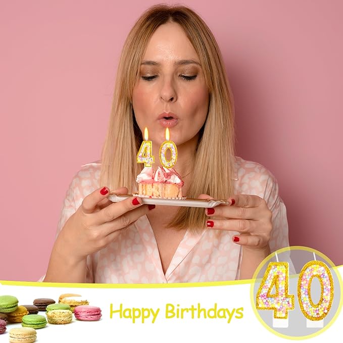 40th Birthday Candle for Cake, Colorful Macaron Numeral Candles for