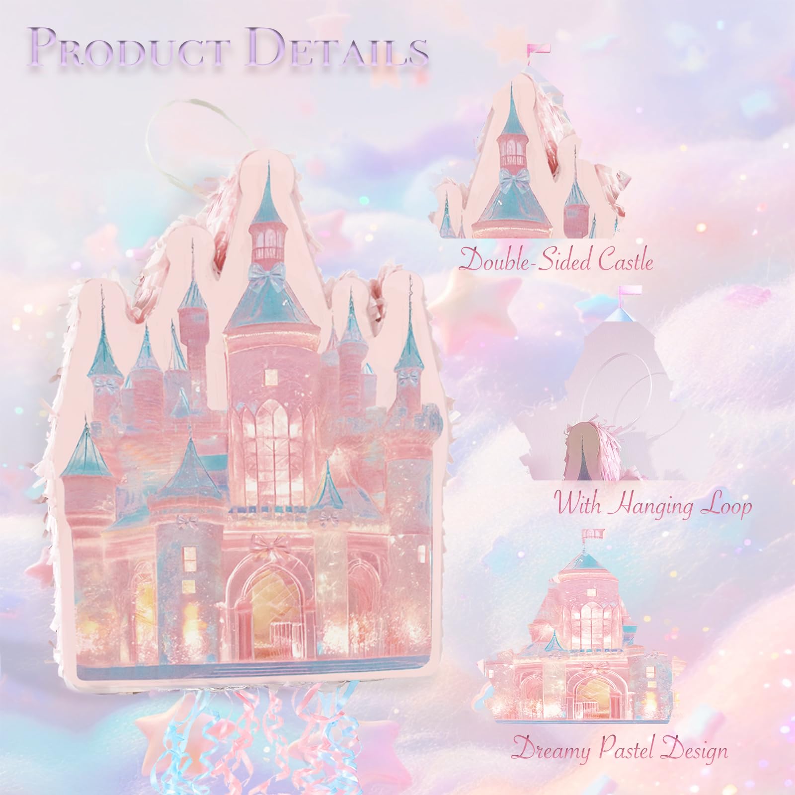 Princess Castle Pinata Set - Coquette Pink Castle Pull String Piñata