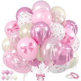 Pink Bow Balloons, 60PCS Double Stuffed Pearl White Light Pink