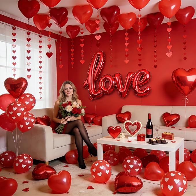 1060PCS Valentine's Day Balloons Kit with 1000 Pcs Silk Rose Petals