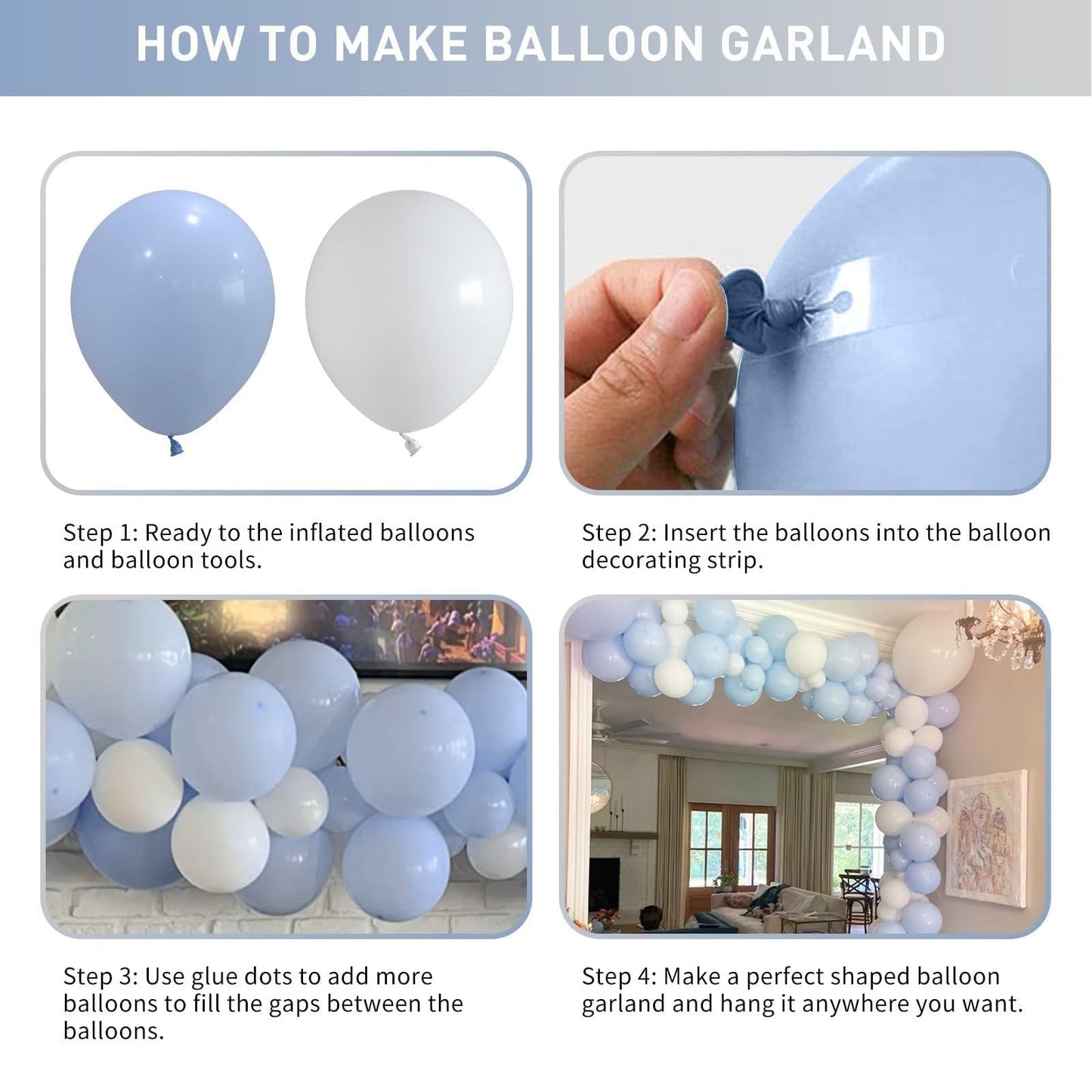 Blue and White Balloon Arch Kit, 100pcs Light Blue White Balloon