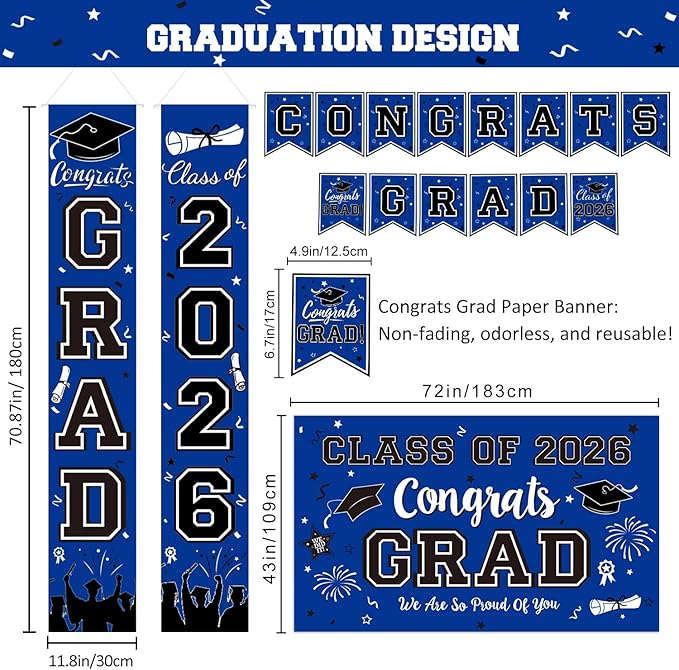 2026 Graduation Decorations, Blue and Black Graduation Decorations