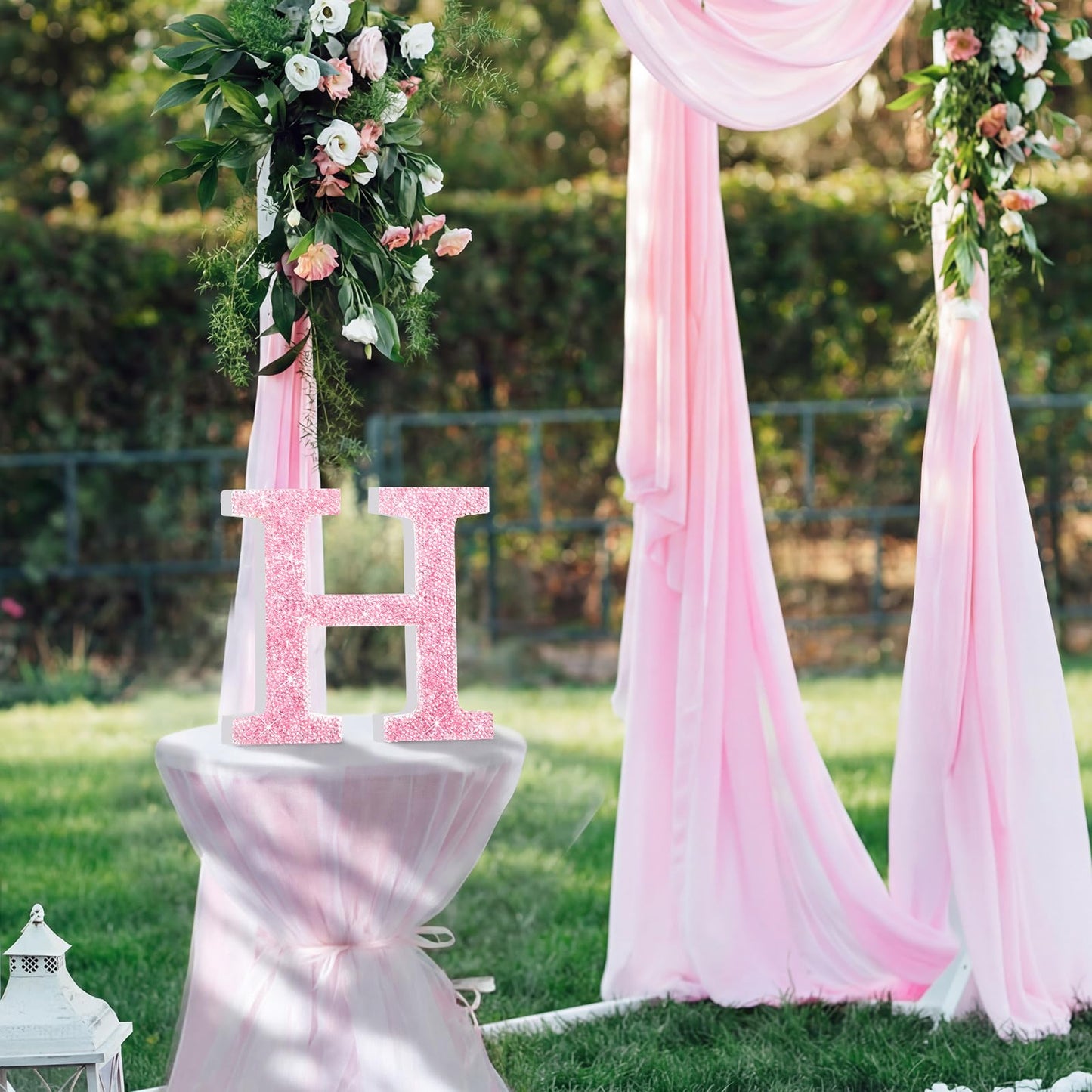 Qunclay Pink Crystal Diamond Letter Wall Decor, Glitter Wooden Bling