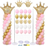 Princess Party Balloon Column Stand Kit 2 Sets 2 Crown Foil Balloons