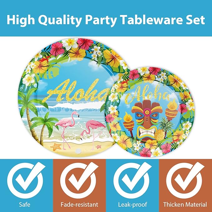 96PCS Hawaiian Aloha Tableware Set Luau Tropical Dinnerware
