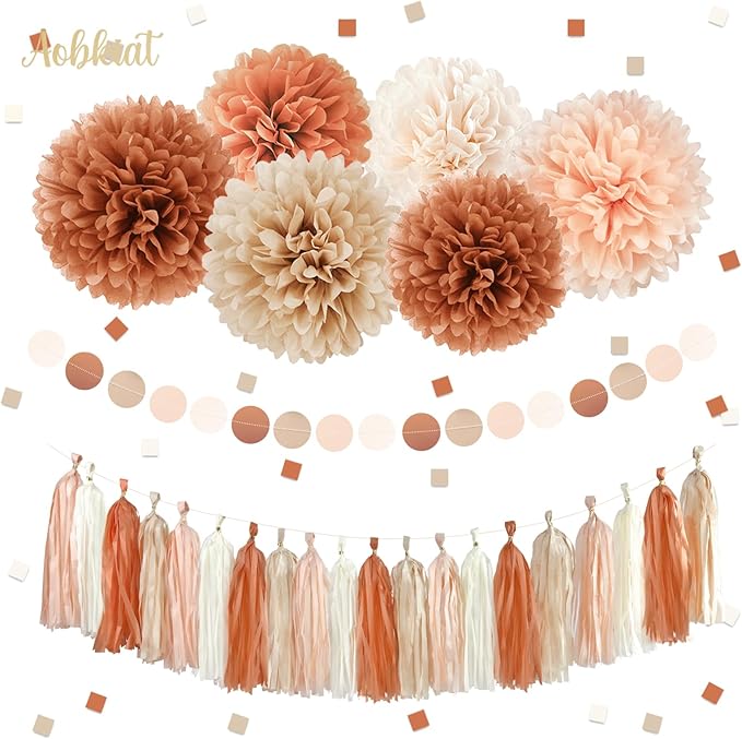 AOBKIAT Boho Wedding Decorations Set,28 PCS Dusty Brown Tissue Paper