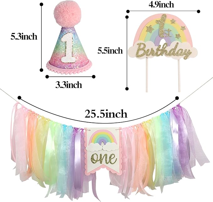 Macaron First Birthday Party Decorations Pastel Rainbow High Chair
