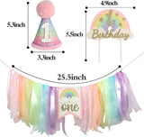 Macaron First Birthday Party Decorations Pastel Rainbow High Chair
