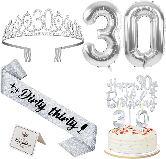 30th Birthday Decorations for Her Silver with 30th Birthday Sash and