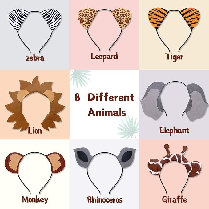 Animals Ears Headbands Birthday Jungle Safari Zoo Party Favor Monkey