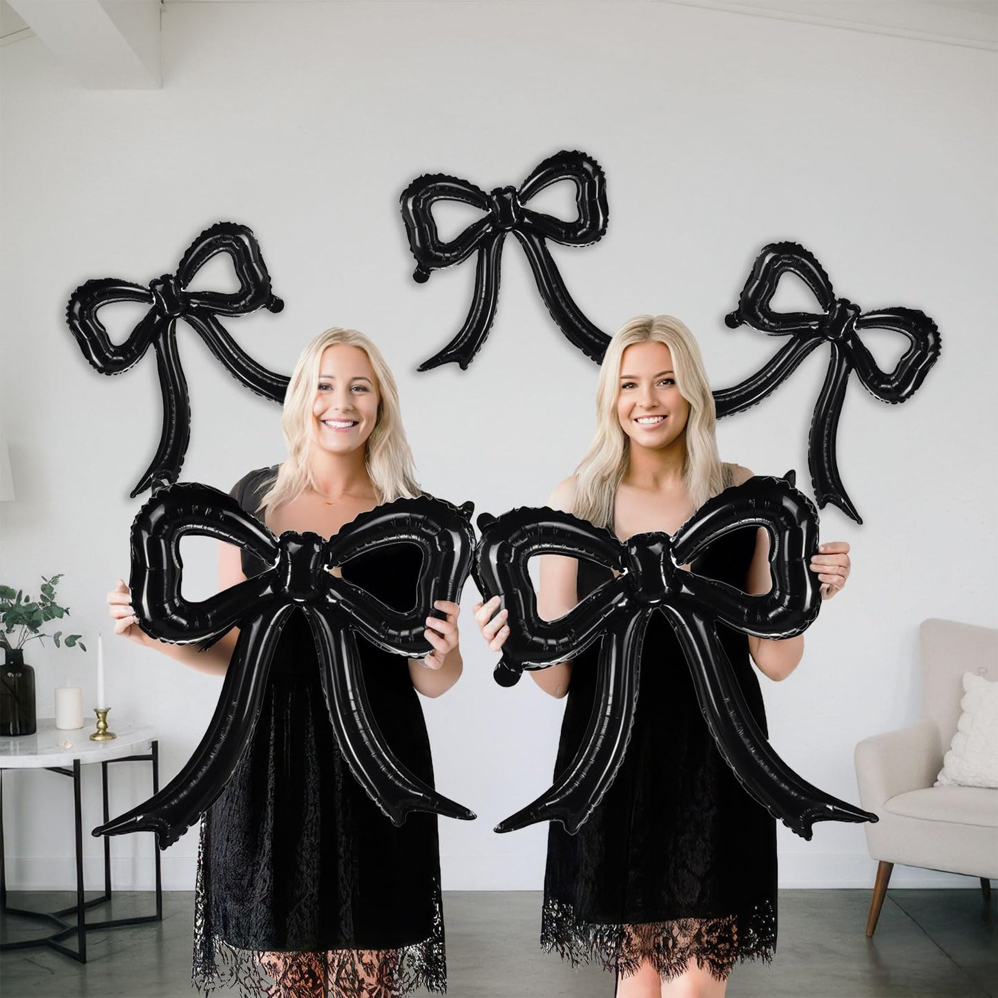 5 Pcs Black Bow Balloons Bow Party Decorations for Girl Women Black