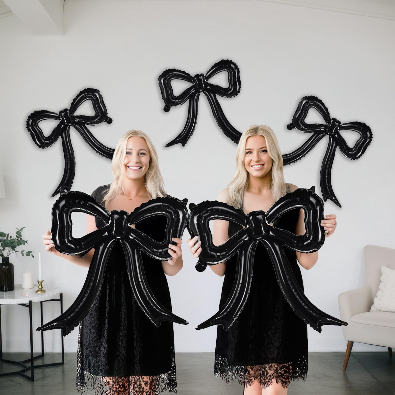 5 Pcs Black Bow Balloons Bow Party Decorations for Girl Women Black