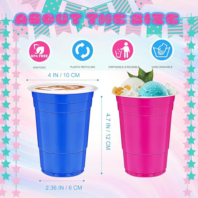 120 PCS Blue And Pink Disposable Plastic Cups Gender Reveal Plastic
