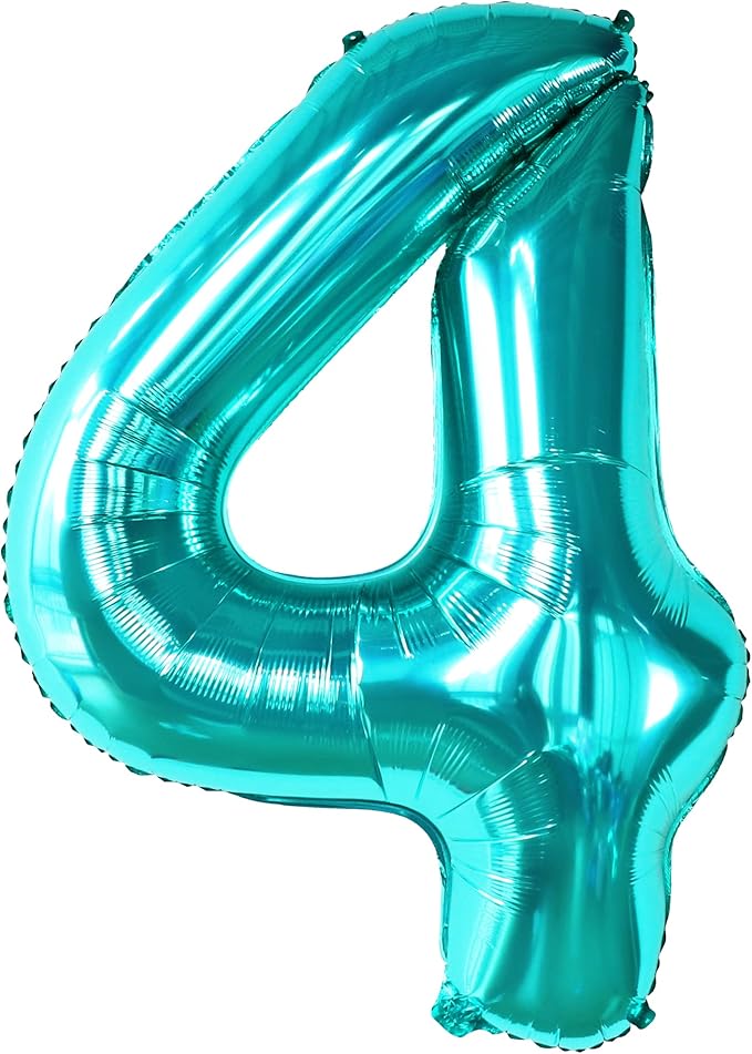 KatchOn, Giant Aqua Blue Number 4 Balloon - 40 Inch | Mermaid Number