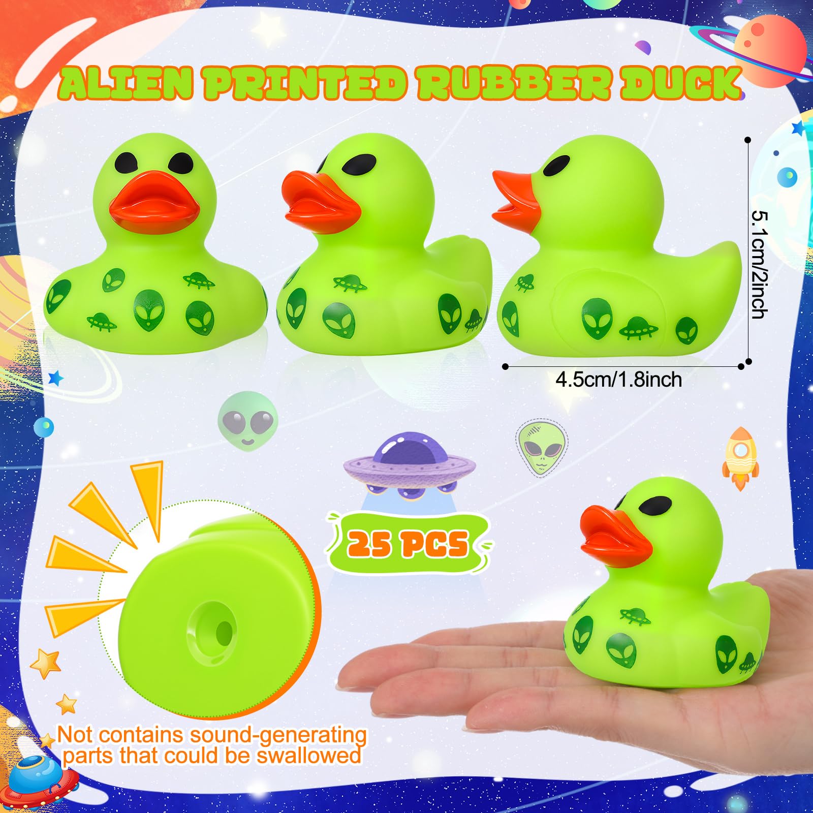 25 Pcs Mini Alien Rubber Ducks Alien Party Favors Tiny Green