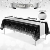 1Pcs Black Silver Tablecloth Party Decorations,Plastic Black Table