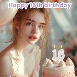 MTLEE Number 16 Birthday Candle with 12 Pcs Spiral Candles for Girls
