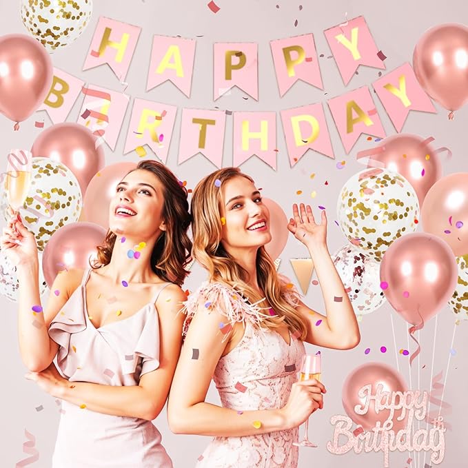 Rose Gold Birthday Decorations For Girl Woman Happy Birthday Party