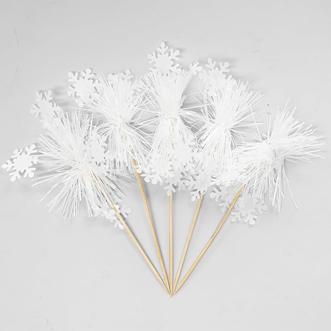 Gyufise 20Pcs Foil Firework Cupcake Toppers Sparkle Tinsel Cake
