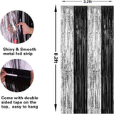PIGETALE, 2 Pack 3.2 x 8.2 ft Black and Silver Foil Fringe Curtains