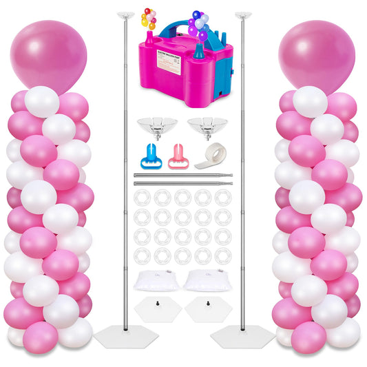 Toosci 2 Sets Balloon Column Stand and Balloon Pump, Adjustable Metal