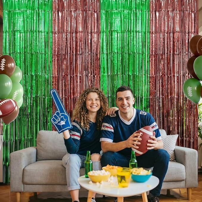2 Pack Football Party Decorations, 3.28 FT x 6.58FT Tinsel Backdrop,