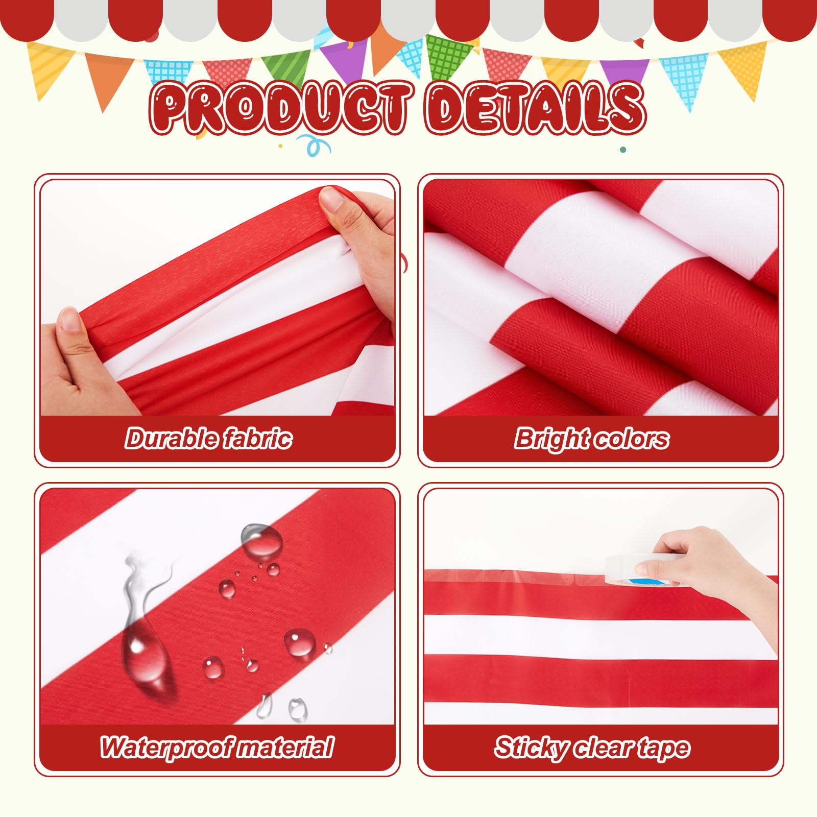 HunnmingRe 1 Pack Circus Halloween Decorations 32 Inch x 16 ft Red and