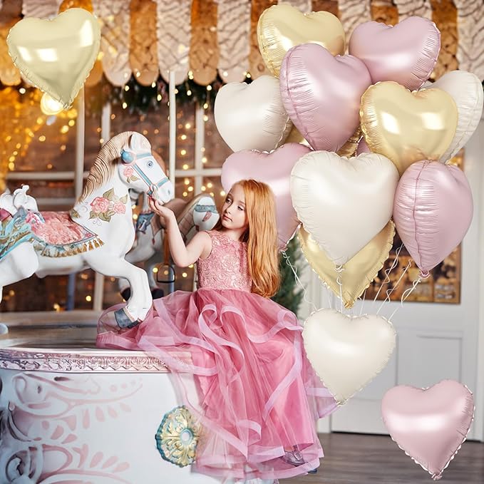 Dusty Pink Cream Heart Balloons, 12Pcs 18 Inch Retro Blush Pink Nude
