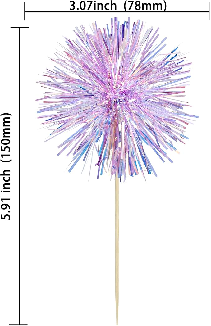Gyufise 30Pcs Foil Firework Cupcake Toppers Sparkle Tinsel Cake #3