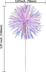 Gyufise 30Pcs Foil Firework Cupcake Toppers Sparkle Tinsel Cake #3